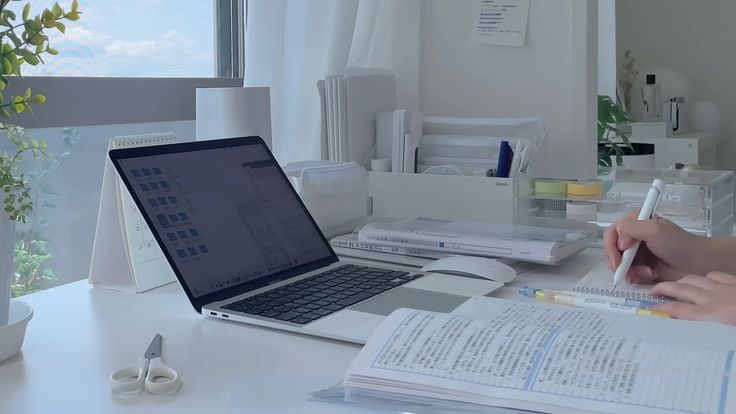Focused routine corner with planner and laptop